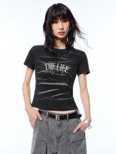 Women's Silver Metallic Print Cropped T-Shirt